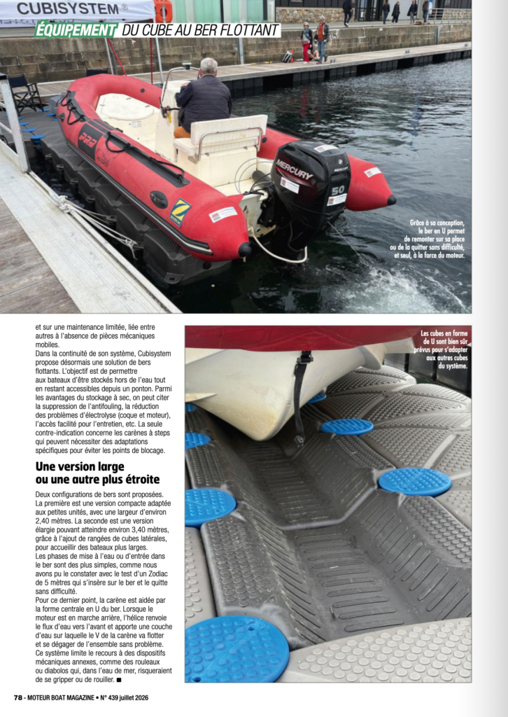 ber flottant bateau CUBISYSTEM dans le magazine Motor Boat